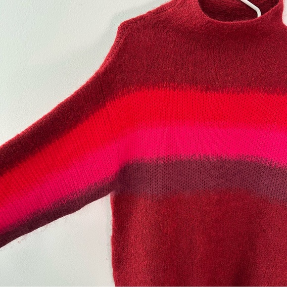 Rag & Bone Holland Funnel Neck Sweater in Burgundy Stripe Wool and Alpaca Size S - Picture 4 of 12